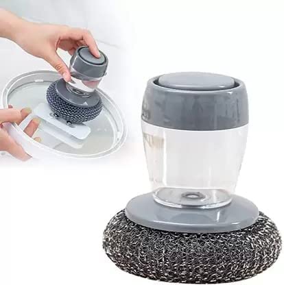 Soap Dispensing Kitchen Scrubber Brush with Steel Wire Ball