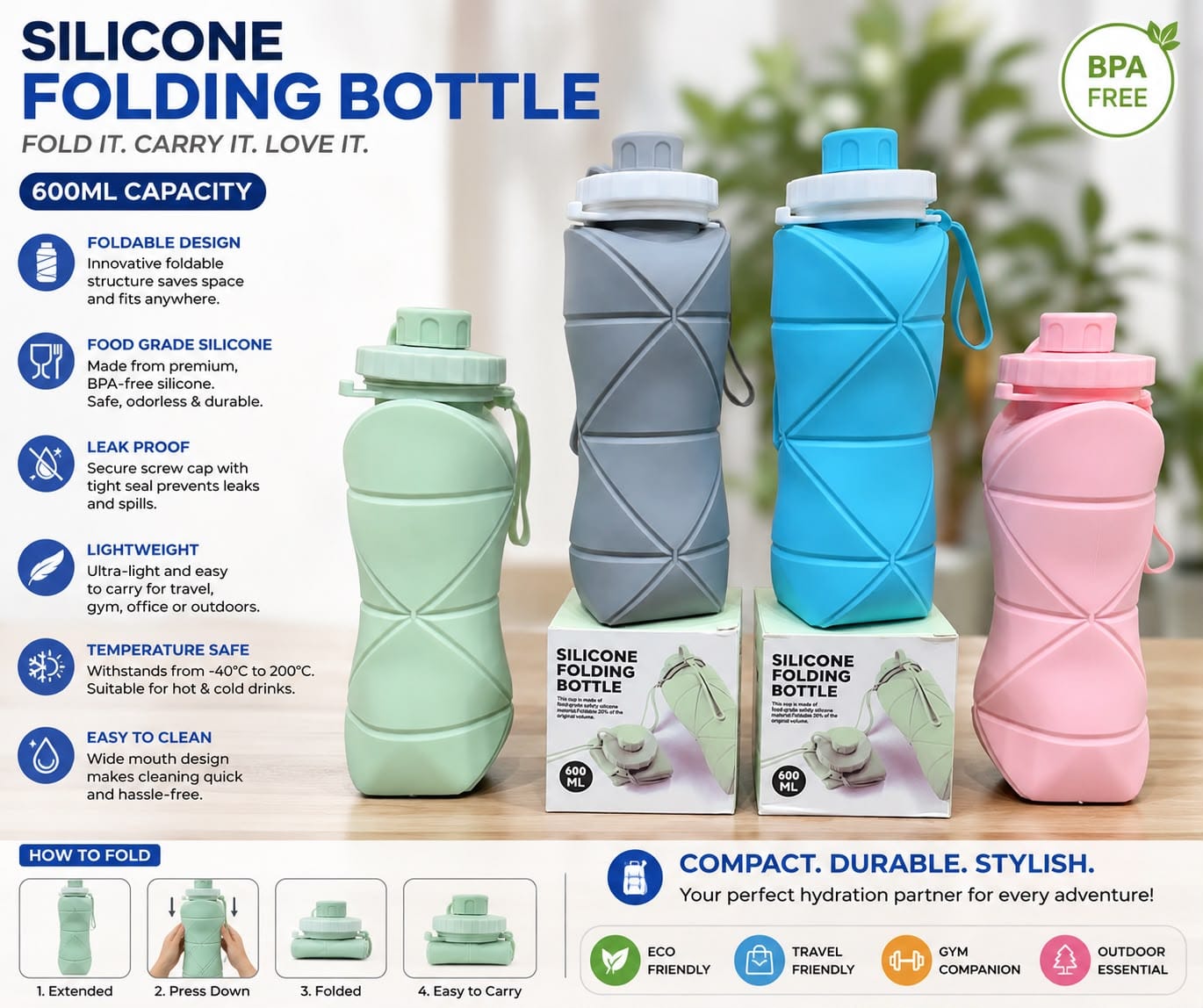 The Silicone Folding Bottle, 600 ML, is a fantastic choice!
